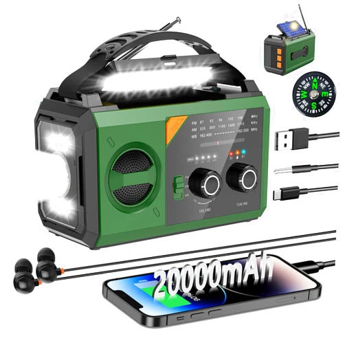 RAOUOEN 20000mAh Emergency Weather Radio, AM/FM/NOAA Hand Crank Radio with Wireless Speaker, Solar & Hand Crank Power, Built-in Flashlight, SOS Alarm, 15W Fast Charge