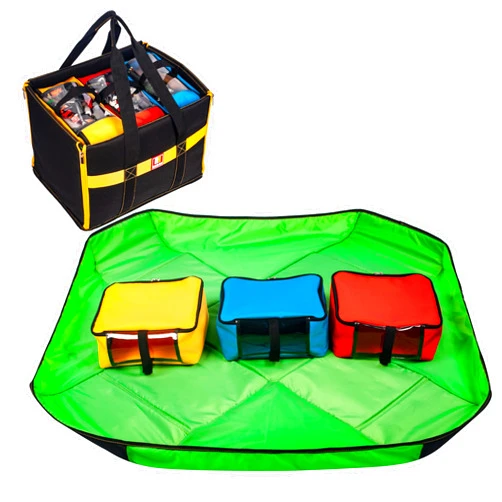 Remobia Hicol Kids Toy Storage Organizer 4-Piece Tote and Play Mat Bag Set for Lego with 3 pcs See Through Packing Cube Bags Portable Neat Easy Clean Up Container Box for Children Home and Travel