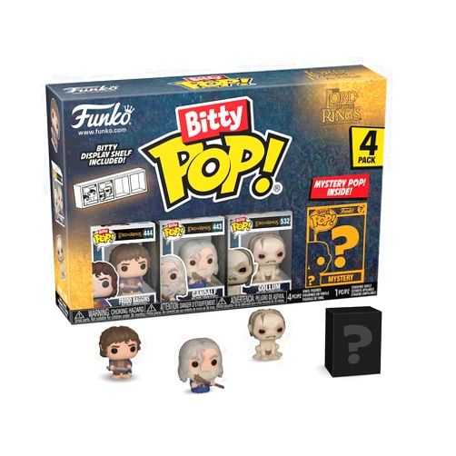 Funko Bitty POP! Lord of The Rings - Frodo, 4-Pack​ and A Surprise Mystery Mini Figure - 0.9 Inch (2.2 Cm) - Lord of The Rings Collectable - Stackable Display Shelf Included - Gift Idea