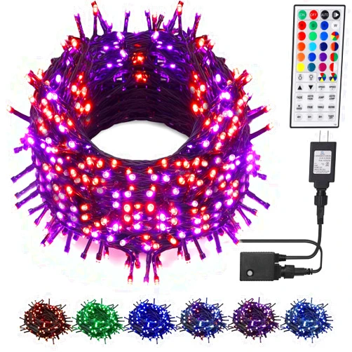LJLNION 98.5ft Christmas Lights Color Changing with Remote, 300 LED RGB Fairy String Lights Halloween Decorative Lights, 8 Lighting Modes & Timer, Plug in Indoor Outdoor Xmas Wedding Party Decor