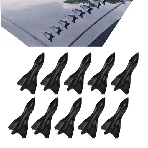 Sinytuto 10 PCS Car Diffuser Shark Fin Set, Self-Adhesive Car Air Vortex Generator, Spoiler Roof Wing Tip Style, Car Bumper Exterior Accessories, Universal for Most Cars (Black)