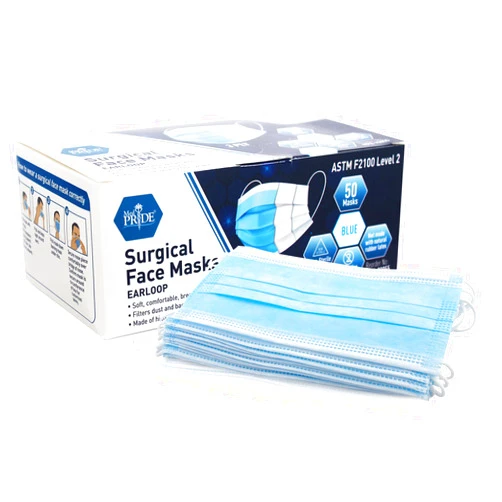 MED PRIDE Blue Medical Masks, Pack of 50 Face Masks, Disposable 3-Ply Earloop Masks, Breathable Non-Woven, Comfortable and Protective for Adults