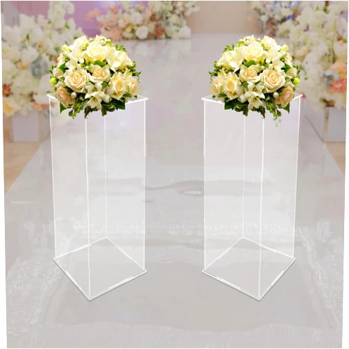 HaoYunNe 2PCS Acrylic Flower Stand Wedding Centerpieces Column Pillar Flower Display Rack Acrylic Pedestal Stand for Parties Home Decor Road Lead (11.81x11.81x31.5in)