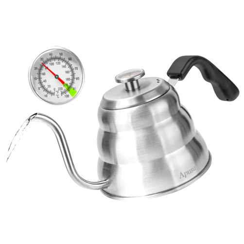 Apusu Tea Kettle with Thermometer Pot Silver Gooseneck Kettle Teapot 28 oz Stainless Steel Pour Over Coffee Kettle with Thermometer Tea Kettle for Stovetop （Silver）
