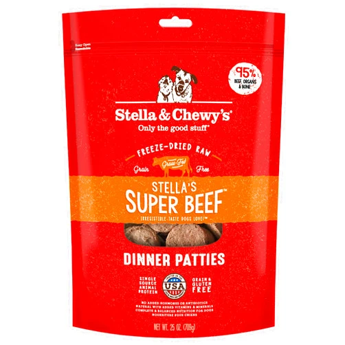 Stella & Chewy's Freeze Dried Raw Dinner Patties – Grain Free Dog Food, Protein Rich Stella’s Super Beef Recipe – 25 oz Bag