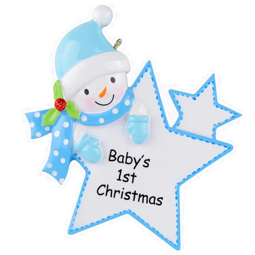 WorldWide Baby's 1st Resin Christmas Ornament Baby Boy/Girl Star Christmas Personalized Gift(Blue)