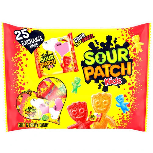 SOUR PATCH KIDS Candy, Original Flavor, Valentine’s Day Edition, 25 Treat Size Packs