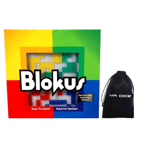 Generic Blokus Strategy Board Game Bundle with Mr Dice Drawstring Bag