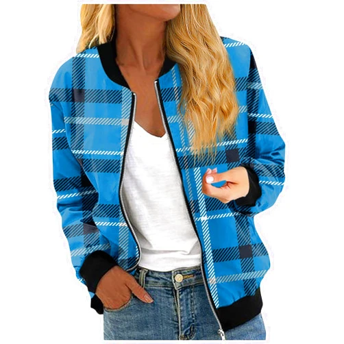 RODYETQQ Women's Bomber Jacket Fashion Lightweight Jackets Casual Zip up Windbreaker Fall and Winter Long Sleeve Coat
