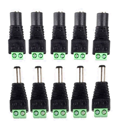 Generic 12V DC Power Connector 5.5mm x 2.1mm, (5 x Male + 5 x Female) Power Jack Adapter for Led Strip CCTV Security Camera Cable Wire Ends Plug