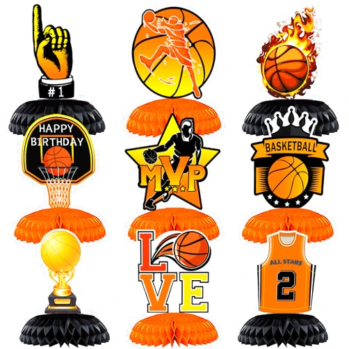 Bwxsyws 9Pcs Basketball Birthday Party Decorations,3D Double Side Basketball Table Centerpieces Decorations, Basketball Theme Honeycomb Centerpiece Decorations for Kids Adults Birthday Party Supplies