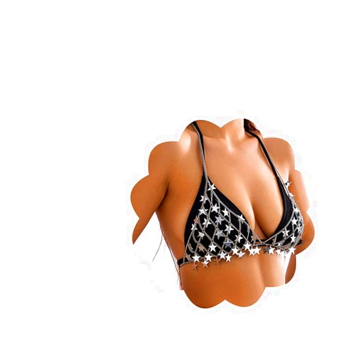 Xerling Silver Star Sequins Tassel Mesh Bra Body Chains Sexy Bikini Top Halter Chest Chain Bra Harness Body Jewelry for Women Summer Nightclub Party