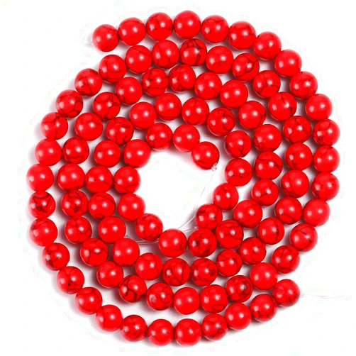 MGIE Loose Round Smooth Semi-Precious Synthetic Red Turquise Stone Gemstone Beads for DIY Jewelry Making Full Strand 8mm 15.5