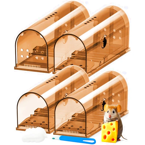 Motel Mouse Humane Mouse Traps No Kill Live Catch and Release 4 Pack - Reusable, Easy to Use & Clean, No Touch Release, Sensitive Includes Cleaning Brush, Instruction Manual & Video - Mousetrap Indoor