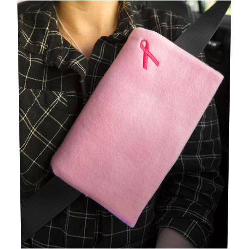 The Breast & Chest Buddy - Seatbelt Cushion for Mastectomy and Breast Reconstruction Sites - Solid Pink with Breast Cancer Ribbon