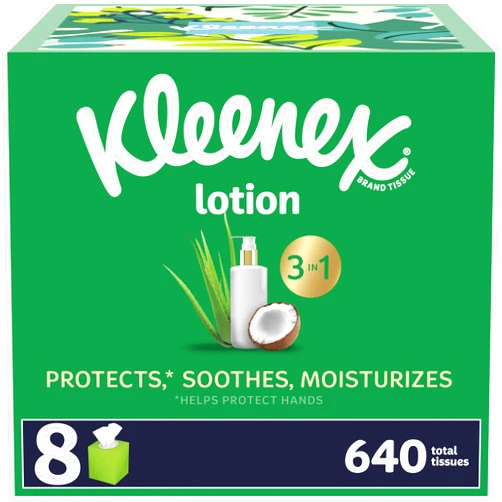 Kleenex Lotion Facial Tissues with Coconut Oil, 8 Cube Boxes, 80 Tissues Per Box, 3-Ply