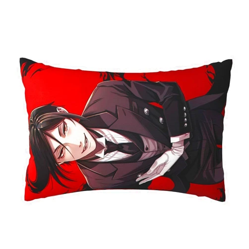 Akkis Black Anime Butler Throw Pillow Rectangular Pillowcase Bedroom Sofa Fashion Decoration Plush Cushion Cover One Size, White