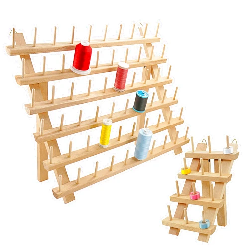 New brothread 60 Spools + 12 Spools Wooden Thread Rack/Thread Holder Organizer with Hanging Hooks for Embroidery Quilting and Sewing Threads - Mother + Baby Thread Rack