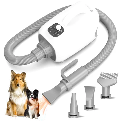 Felimoda Dog Dryer for Pet Grooming, High Velocity Professional Pet Hair Blower with Heater, Up to 150MPH Stepless Adjustable Speed Negative Ion Airflow, 3 Different Nozzles Perfect for Dogs and Cats Drying
