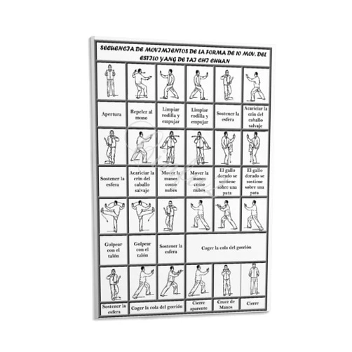 Generic Tai Chi 24 Step Chart Poster Chinese Martial Arts Tai Chi Poster Canvas Painting Wall Art Poster for Bedroom Living Room Decor 08x12inch(20x30cm) Frame-style