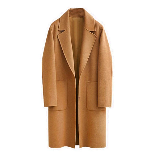 Omoone Women's Notched Lapel Wool Coats Mid Long Button Pea Coats Warm Thicken Trench Jacket