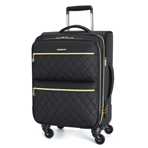 BAGSMART Softside Expandable Luggage Airline Approved with Spinner Wheels, 20 Inch Carry On Luggage 22x14x9 with TSA Lock, Quilted Rolling Suitcases for Women, Black