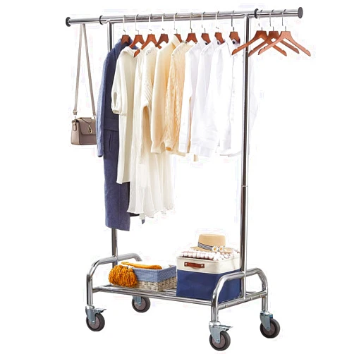 LiaMeE Heavy Duty Clothing Racks for Hanging Clothes, Adjustable Rolling Commercial Garment Rail on Wheels, Free Standing Standard Rod & Shelf for Wardrobe Organization, Chrome Plated