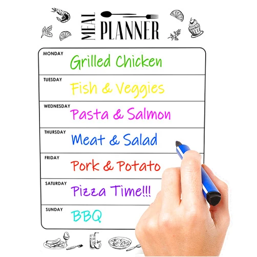 JUZARI Dry Erase Magnetic Meal Planner for Refrigerator A4 (8.5x12 inch) - Magnet Weekly Menu Board for Fridge - Magnetic Menu White Board - Fridge Meal Planner Magnet - Dinner Meal Planner Dry Erase Board