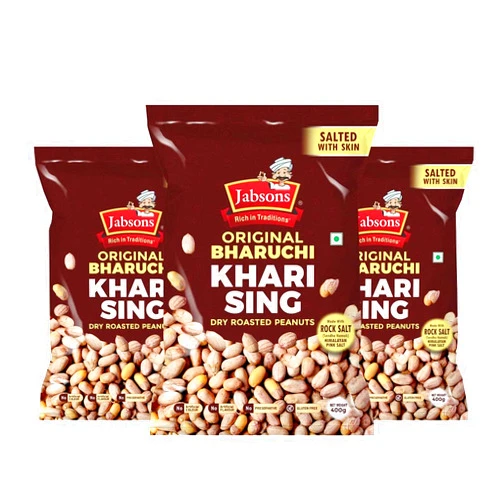 Jabsons - Bharuchi Dry Roasted Salted Peanuts, (Pack of 3) 400g each