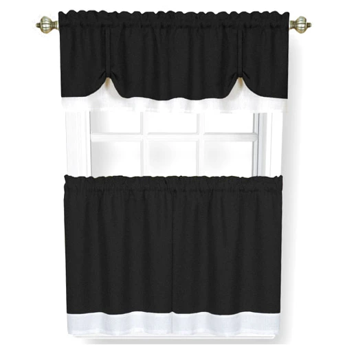 Achim Home Furnishings Darcy (Black/White) Tier and Valance Window Curtain Set - 58 Inch Width, 36 Inch Length - Light Filtering Drapes for Kitchen, Bedroom, Living & Dining Room by Achim Home Decor