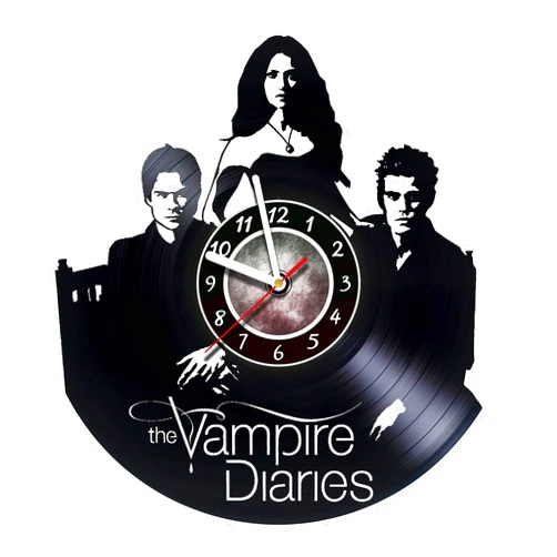 AMARAroom Modern Clock Compatible with The Vampire Diaries Series - Wall Clock Made of Vinyl Record - Original Decor - Unique Design - Incredible Gift Idea