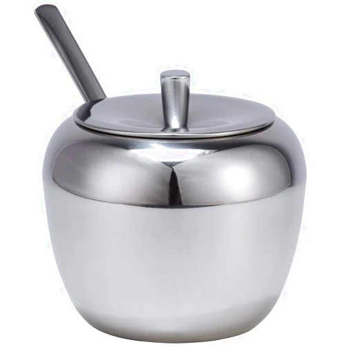 Kitchenexus Large Stainless Steel Sugar Bowl with Lid and Sugar Spoon for Kitchen and Home Sugar Cellar in Apple Shape 11oz/325ml