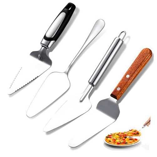 CHENGU 4 Pieces Pie Server Set Stainless Steel Pie Spatula Metal Pie Cutter Serrated Cake Server Wood Handle Pizza Server Slicer Flatware Cake Pie and Pastry Servers for Kitchen Cutting Serving Desserts