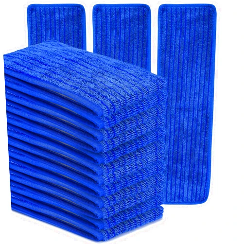 L Luke Supply Matthew 18'' Microfiber Mop Replacement Pads for Wet Dry Reusable Mops Floor Home Commercial Cleaning Refills, Machine Washable Compatible with Bona Mop&Any Microfiber Flat Mop System Blue (12 Pack)