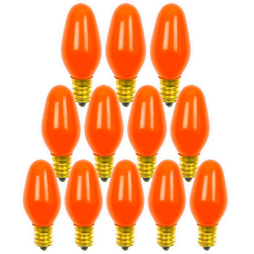 Bluex Bulbs 12 Pack C7 Orange Light Bulb Ceramic Incandescent 7 Watt E12 Base C7 Night Light Colored Bulb Candelabra Based Orange Bulb Halloween Bulb