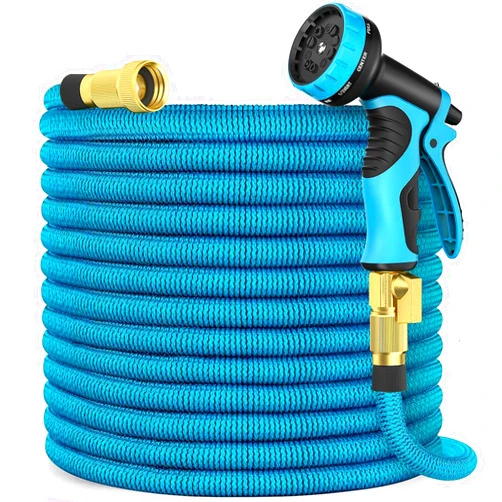 Adimos Expandable Garden Hose 100 ft with 10 Function Spray Nozzle - New Patented Water Hose with 40 Layers of Innovative Nano Rubber - Lightweight, Durable, Flexible, 100ft Retractable Stretch Hose, Blue
