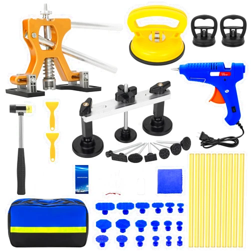 Sigoobal Dent Puller Kit, 55pcs Paintless Dent Removal Kit with Golden Lifter, Bridge Puller, Suction Cup and Glue Gun for Car Dent Remove, Dent Puller Tools for Car Refrigerator Door Ding Repair