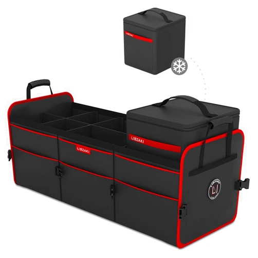 LI LIBZAKI LIBZAKI Oversize 4 in 1 Car Trunk Storage Organizer, Multi Compartment Collapsible Trunk Storage Box with Cooler Bag for Car Suv/Jeep/Sedan-Black