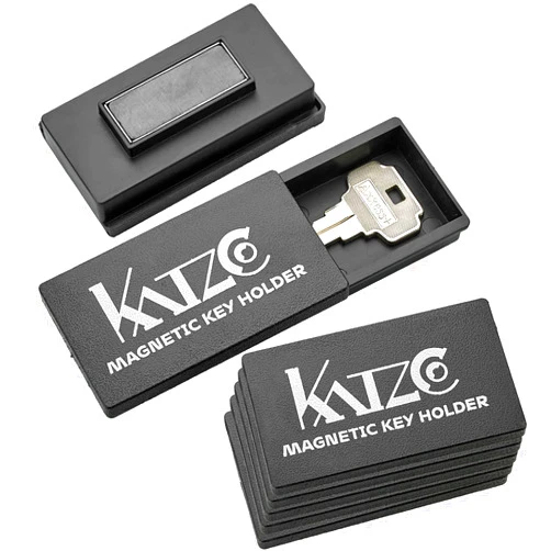 Katzco Magnetic Key Holder - 6 Pack - 1.25 x 2.75 Inches - Rugged Black Plastic Cases with Strong Magnets - for Safe Compartments, Extra Car Keys, House, and More