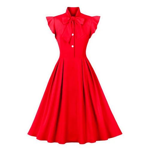 IWEMEK Women Short Sleeve Tie Neck Vintage Cocktail Party Dress Buttons Down 50s Flared A-Line Casual Office Work Prom Swing Dress