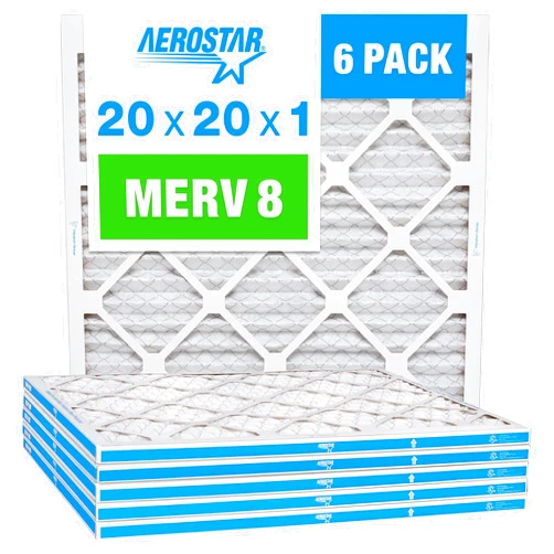 Aerostar 20x20x1 MERV 8 Pleated Air Filter, AC Furnace Air Filter,(Actual Size: 19 3/4