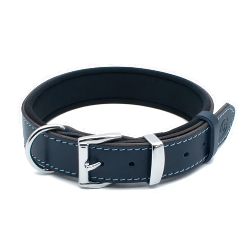 TUBERK Vegetable-Tanned Leather Dog Collar for Large Dogs - Heavy Duty and Luxury Design Dog Collars (S: 1.2” Wide for 16.5”-19.5” Neck, Blue)