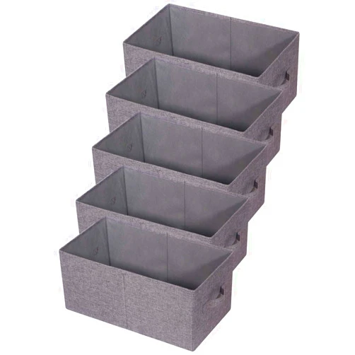 TENABORT Set of 5 Closet Organizer Bins with Handle, Fabric Foldable Storage Baskets Cloth Box Containers for Shelves Home Office Clothes Clothing, Gray, Jumbo