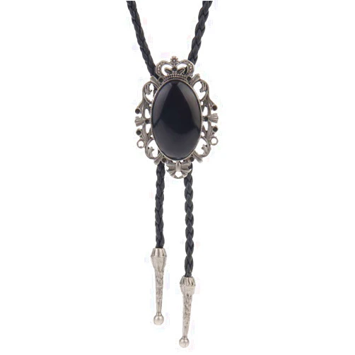 LIANCHI Western Crown Black Bolo Tie for Men and Women,Native American Leather Bolo Tie String