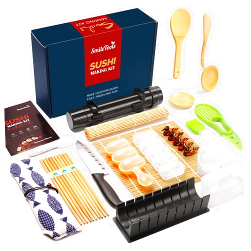 SmileTools Sushi Making Kit, 28 in 1 [Parent-Child] Sushi Roller Kit with Bamboo Mats, Sushi Bazooka, Nigiri Gunkan Sushi Mold, Musubi Maker, Rice Ball Mold & More
