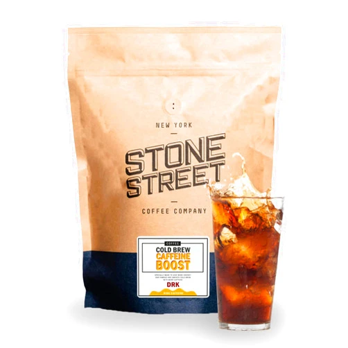 Stone Street Cold Brew Coffee, High Caffeine ‘Boost Blend’, Whole Bean Coffee, Dark Roast, 1 LB