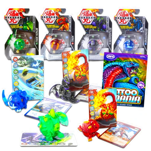 Game Party Bakugan Balls Toys Pack for Battle Arena - Bundle with 4 Bakugan Battle Brawlers Action Figures Toys Balls Plus Temporary Tattoos | Bakugan Toys for Boys 6-8