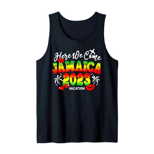 Funny Lip Here We come Spouse Matching Anniversary Jamaica Honeymoon 2023 Baecation vacay mode Wedding couples Tank Top