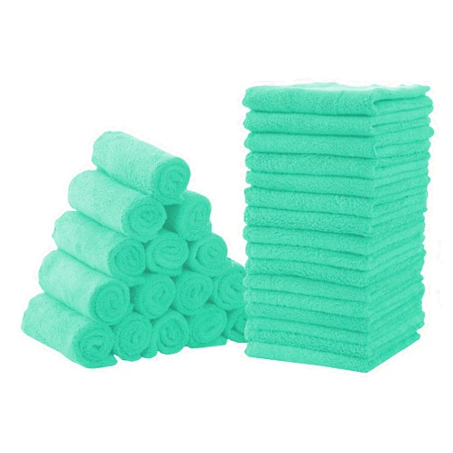 CORAL DOCK Baby Washcloths, Newborn Essentials Super Absorbent Baby Wipes, Gentle on Sensitive Skin for New Born Face, Baby Registry as Shower for Girls and Boys, Aqua Green, 9x9 Inch (Pack of 32)