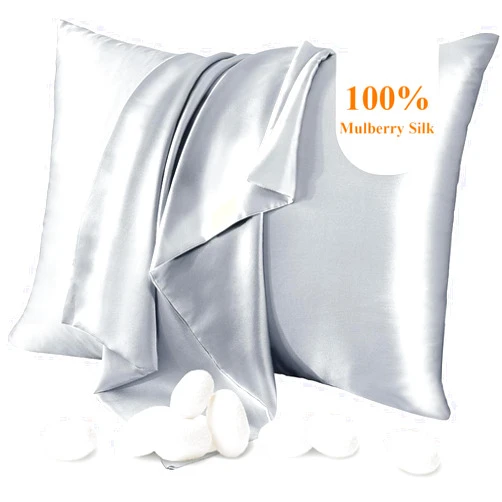 SEMZSOM 100% Pure Silk Pillowcase,21 Momme Both Side Silk Pillowcases, Hidden Zippered Mulberry Silk Pillowcase Hypoallergenic Soft Breathable for Hair, Skin and Good Sleep, Silver